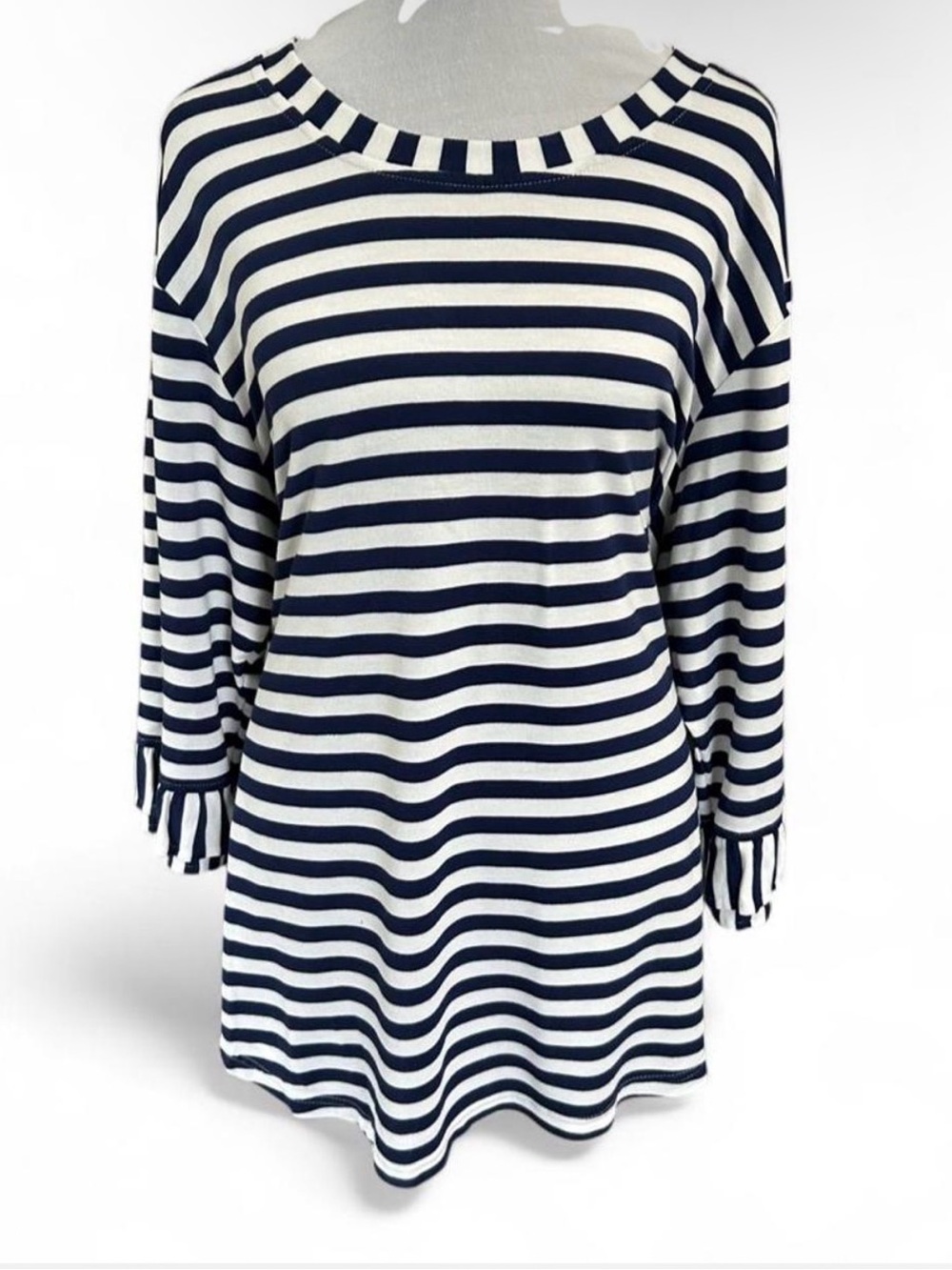 Jane DeLancey white and navy striped long sleeve top